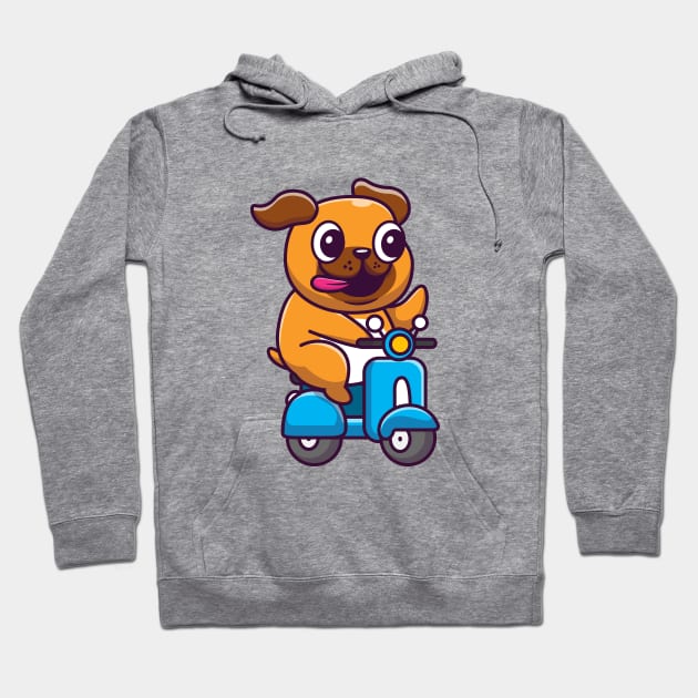 Cute Dog Riding Scooter Cartoon Hoodie by Catalyst Labs